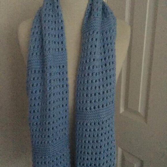 Handmade Knit Crochet Blue Soft Fuzzy Women Scarf Winter Warm Size: 62" x 15" - Picture 4 of 5